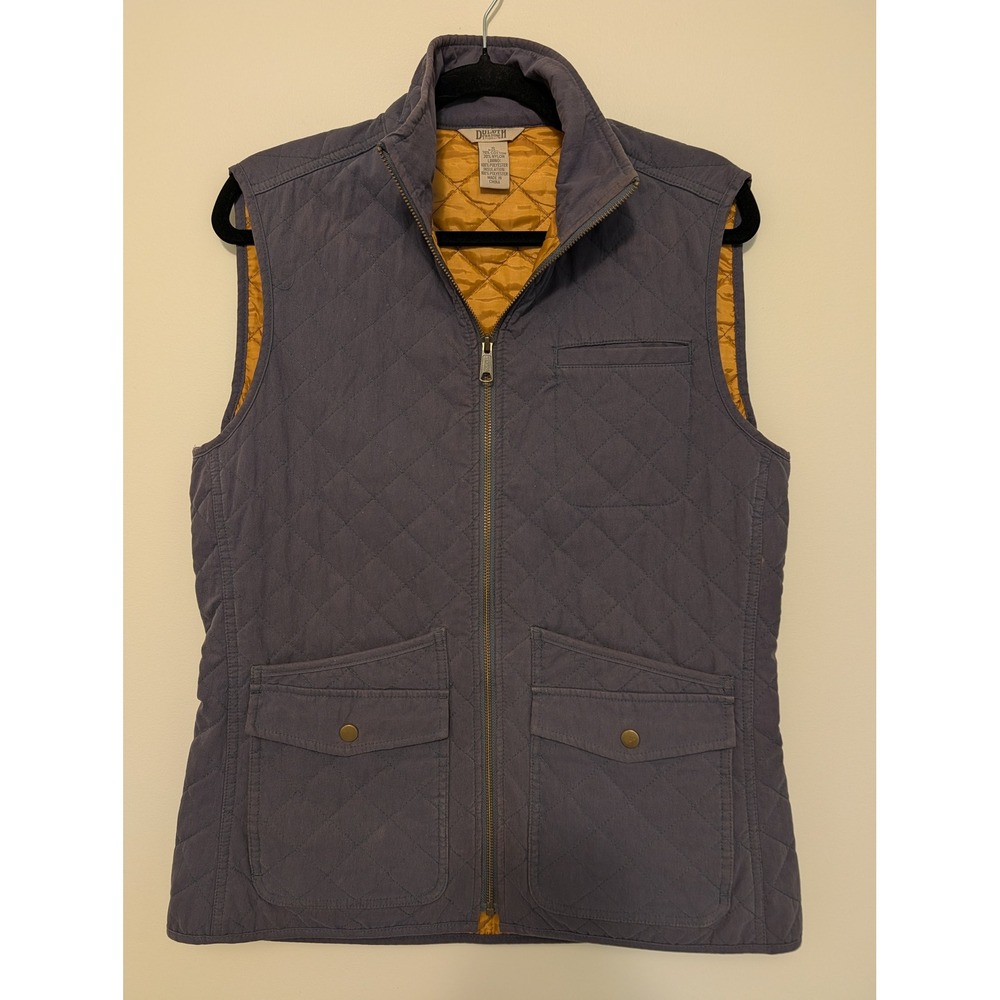 Duluth Trading Co Womens Quilted Utility Barn Vest Slate Blue Gray Mustard S
